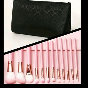 Bundle! 12 Piece Travel Size Makeup Brush Set with Travel Makeup Bag